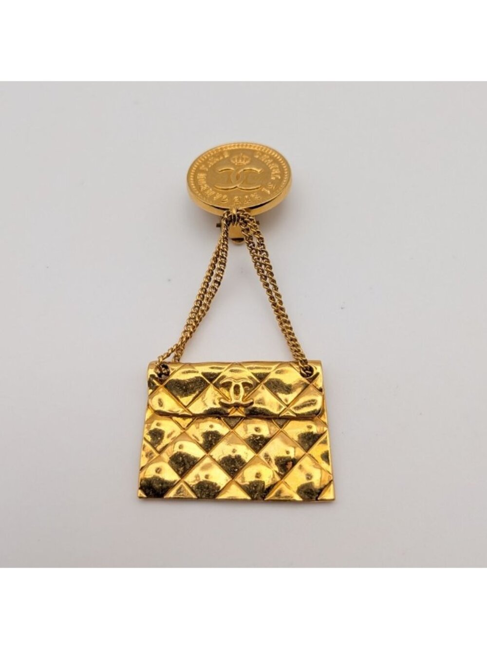 Chanel Single Earrings CC Logo Gold Bag Motif Swing Vintage